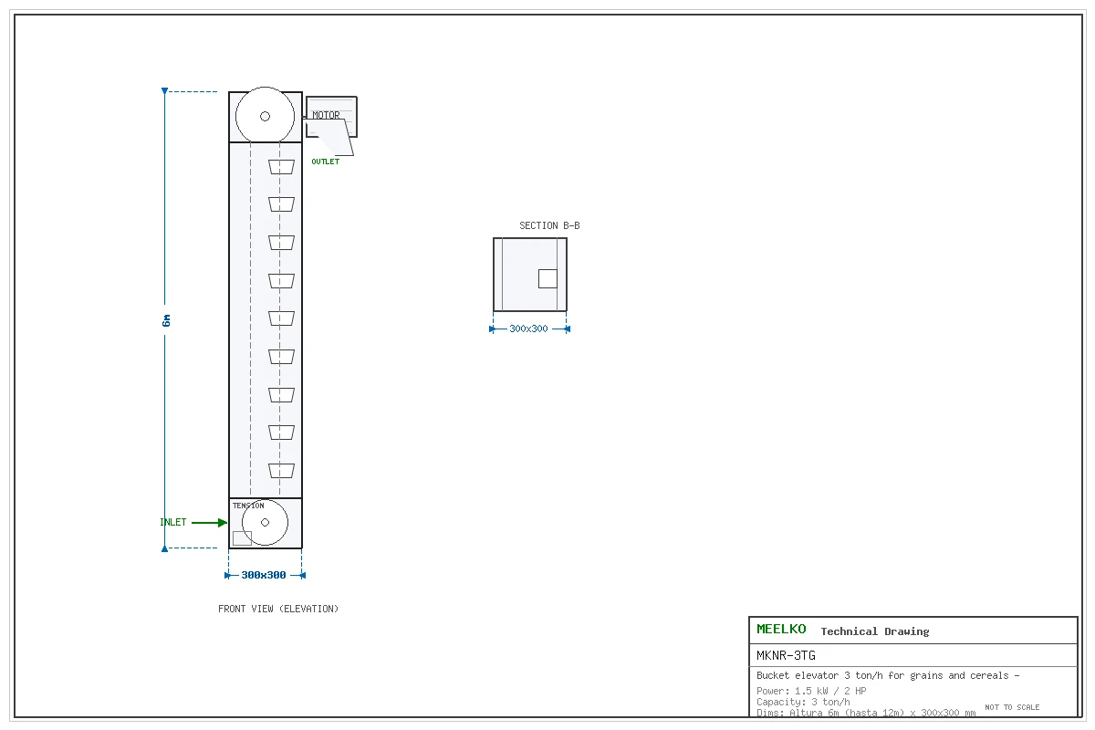 Imagen del producto Noria 3 Ton/h para granos y cereales - Meelko